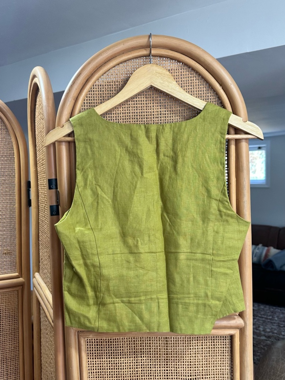 Madewell Olive Green Linen-Blend Button Front Vest - Picture 2 of 4